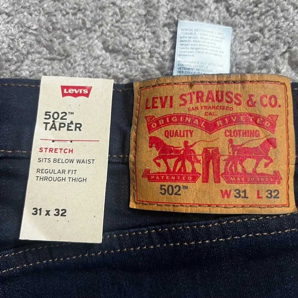 Levis 502 Taper Jeans Mens 31x32 Dark Indigo Stretch Flex WaterLess NEW NWT